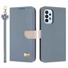 For Samsung Galaxy A53 5G Metal Bow Leather Phone Case with Hand Strap(Light Blue) - 1