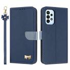 For Samsung Galaxy A23 4G / 5G Metal Bow Leather Phone Case with Hand Strap(Dark Blue) - 1