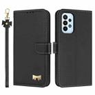 For Samsung Galaxy A23 4G / 5G Metal Bow Leather Phone Case with Hand Strap(Black) - 1