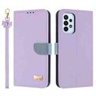 For Samsung Galaxy A23 4G / 5G Metal Bow Leather Phone Case with Hand Strap(Purple) - 1