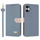 For Samsung Galaxy A06  / A07 4G Metal Bow Leather Phone Case with Hand Strap(Light Blue) - 1