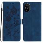 For Honor 400 Pro Global 160.8mm Rose Flower Embossing Pattern Leather Phone Case(Dark Blue) - 1