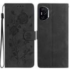 For Honor 400 Pro Global 160.8mm Rose Flower Embossing Pattern Leather Phone Case(Black) - 1
