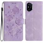 For Honor 400 Pro Global 160.8mm Rose Flower Embossing Pattern Leather Phone Case(Light Purple) - 1