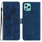 For Honor 400 Lite Global Rose Flower Embossing Pattern Leather Phone Case(Dark Blue) - 1