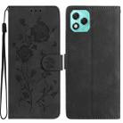 For Honor 400 Lite Global Rose Flower Embossing Pattern Leather Phone Case(Black) - 1