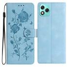 For Honor 400 Lite Global Rose Flower Embossing Pattern Leather Phone Case(Sky Blue) - 1