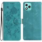 For Honor 400 Lite Global Rose Flower Embossing Pattern Leather Phone Case(Green) - 1