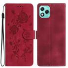 For Honor 400 Lite Global Rose Flower Embossing Pattern Leather Phone Case(Red) - 1