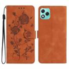 For Honor 400 Lite Global Rose Flower Embossing Pattern Leather Phone Case(Brown) - 1