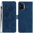 For Honor 400 Global 156.5mm Rose Flower Embossing Pattern Leather Phone Case(Dark Blue) - 1