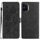 For Honor 400 Global 156.5mm Rose Flower Embossing Pattern Leather Phone Case(Black) - 1