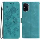 For Honor 400 Global 156.5mm Rose Flower Embossing Pattern Leather Phone Case(Green) - 1
