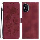 For Honor 400 Global 156.5mm Rose Flower Embossing Pattern Leather Phone Case(Red) - 1