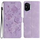 For Honor 400 Global 156.5mm Rose Flower Embossing Pattern Leather Phone Case(Light Purple) - 1