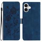 For iPhone 17 Rose Flower Embossing Pattern Leather Phone Case(Dark Blue) - 1