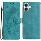 For iPhone 17 Rose Flower Embossing Pattern Leather Phone Case(Green) - 1