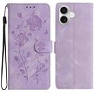 For iPhone 17 Rose Flower Embossing Pattern Leather Phone Case(Light Purple) - 1
