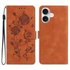For iPhone 17 Rose Flower Embossing Pattern Leather Phone Case(Brown) - 1