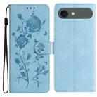 For iPhone 17 Air Rose Flower Embossing Pattern Leather Phone Case(Sky Blue) - 1