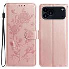 For iPhone 17 Pro Rose Flower Embossing Pattern Leather Phone Case(Rose Gold) - 1
