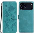 For iPhone 17 Pro Rose Flower Embossing Pattern Leather Phone Case(Green) - 1