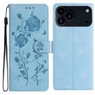 For iPhone 17 Pro Max Rose Flower Embossing Pattern Leather Phone Case(Sky Blue) - 1