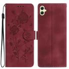 For Samsung Galaxy A07 5G Rose Flower Embossing Pattern Leather Phone Case(Red) - 1