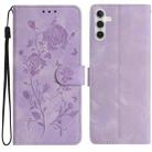 For Samsung Galaxy A17 5G Rose Flower Embossing Pattern Leather Phone Case(Light Purple) - 1