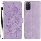 For Samsung Galaxy A02S 164mm US Rose Flower Embossing Pattern Leather Phone Case(Light Purple) - 1