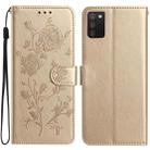 For Samsung Galaxy A02S 166mm EU Rose Flower Embossing Pattern Leather Phone Case(Gold) - 1