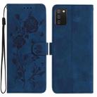 For Samsung Galaxy A02S 166mm EU Rose Flower Embossing Pattern Leather Phone Case(Dark Blue) - 1