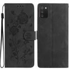 For Samsung Galaxy A02S 166mm EU Rose Flower Embossing Pattern Leather Phone Case(Black) - 1