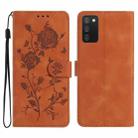 For Samsung Galaxy A02S 166mm EU Rose Flower Embossing Pattern Leather Phone Case(Brown) - 1