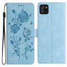 For Samsung Galaxy A03 Rose Flower Embossing Pattern Leather Phone Case(Sky Blue) - 1