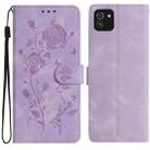 For Samsung Galaxy A03 Rose Flower Embossing Pattern Leather Phone Case(Light Purple) - 1