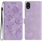 For Samsung Galaxy A03 Core Rose Flower Embossing Pattern Leather Phone Case(Light Purple) - 1