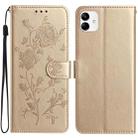 For Samsung Galaxy A04e Rose Flower Embossing Pattern Leather Phone Case(Gold) - 1