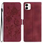 For Samsung Galaxy A04e Rose Flower Embossing Pattern Leather Phone Case(Red) - 1