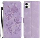 For Samsung Galaxy A04e Rose Flower Embossing Pattern Leather Phone Case(Light Purple) - 1