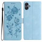 For Samsung Galaxy A05 Rose Flower Embossing Pattern Leather Phone Case(Sky Blue) - 1