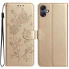 For Samsung Galaxy A06 Rose Flower Embossing Pattern Leather Phone Case(Gold) - 1