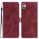For Samsung Galaxy A06 Rose Flower Embossing Pattern Leather Phone Case(Red) - 1