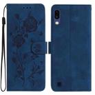 For Samsung Galaxy A10 / M10 Rose Flower Embossing Pattern Leather Phone Case(Dark Blue) - 1
