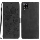 For Samsung Galaxy A12 Rose Flower Embossing Pattern Leather Phone Case(Black) - 1
