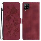 For Samsung Galaxy A12 Rose Flower Embossing Pattern Leather Phone Case(Red) - 1