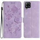 For Samsung Galaxy A12 Rose Flower Embossing Pattern Leather Phone Case(Light Purple) - 1