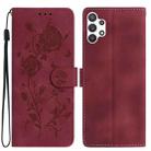 For Samsung Galaxy A13 4G Rose Flower Embossing Pattern Leather Phone Case(Red) - 1