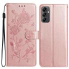For Samsung Galaxy A14 Rose Flower Embossing Pattern Leather Phone Case(Rose Gold) - 1