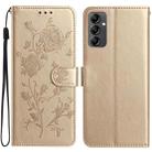 For Samsung Galaxy A14 Rose Flower Embossing Pattern Leather Phone Case(Gold) - 1